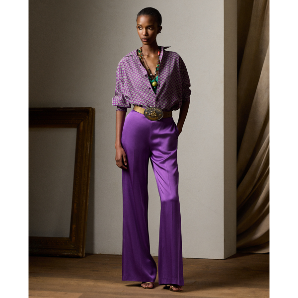 Bright Purple Chevonne Crepe-Back Satin Pant Ralph Lauren Collection 1