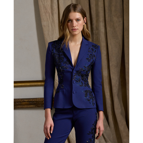 Dark Sapphire Penney Embellished Stretch Wool Jacket Ralph Lauren Collection 1