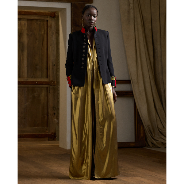 Gold Erin Foiled Georgette Jumpsuit Ralph Lauren Collection 1