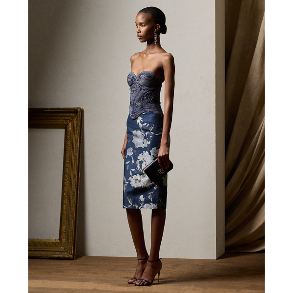 Blue Multi Whitley Floral Jacquard Skirt Ralph Lauren Collection 1