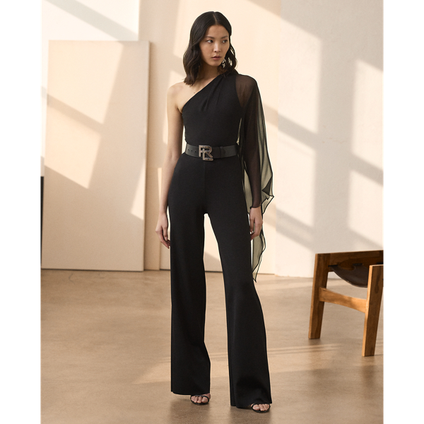 Woven Cape One Shoulder Jumper Jumpsuit