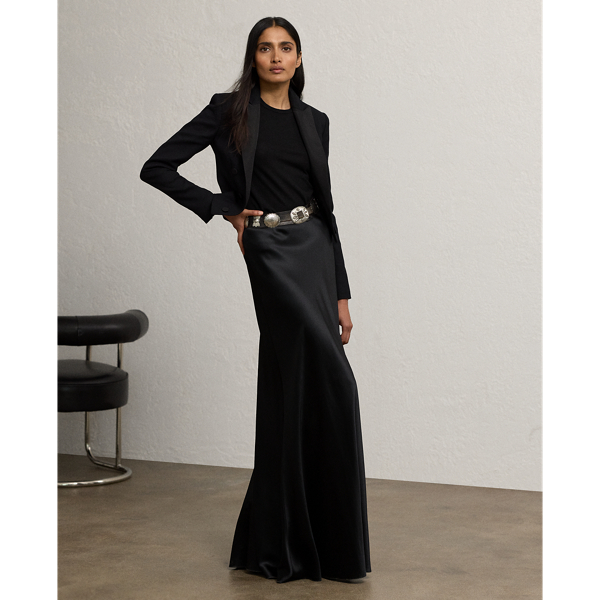 Black Masina Stretch Satin Skirt Ralph Lauren Collection 1