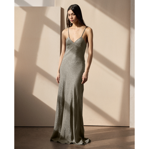 Asteroid Natalie Textured Metallic Evening Dress Ralph Lauren Collection 1