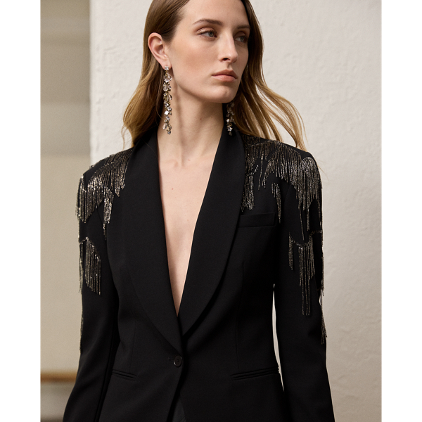 Black Tamara Embellished Wool Crepe Jacket Ralph Lauren Collection 7