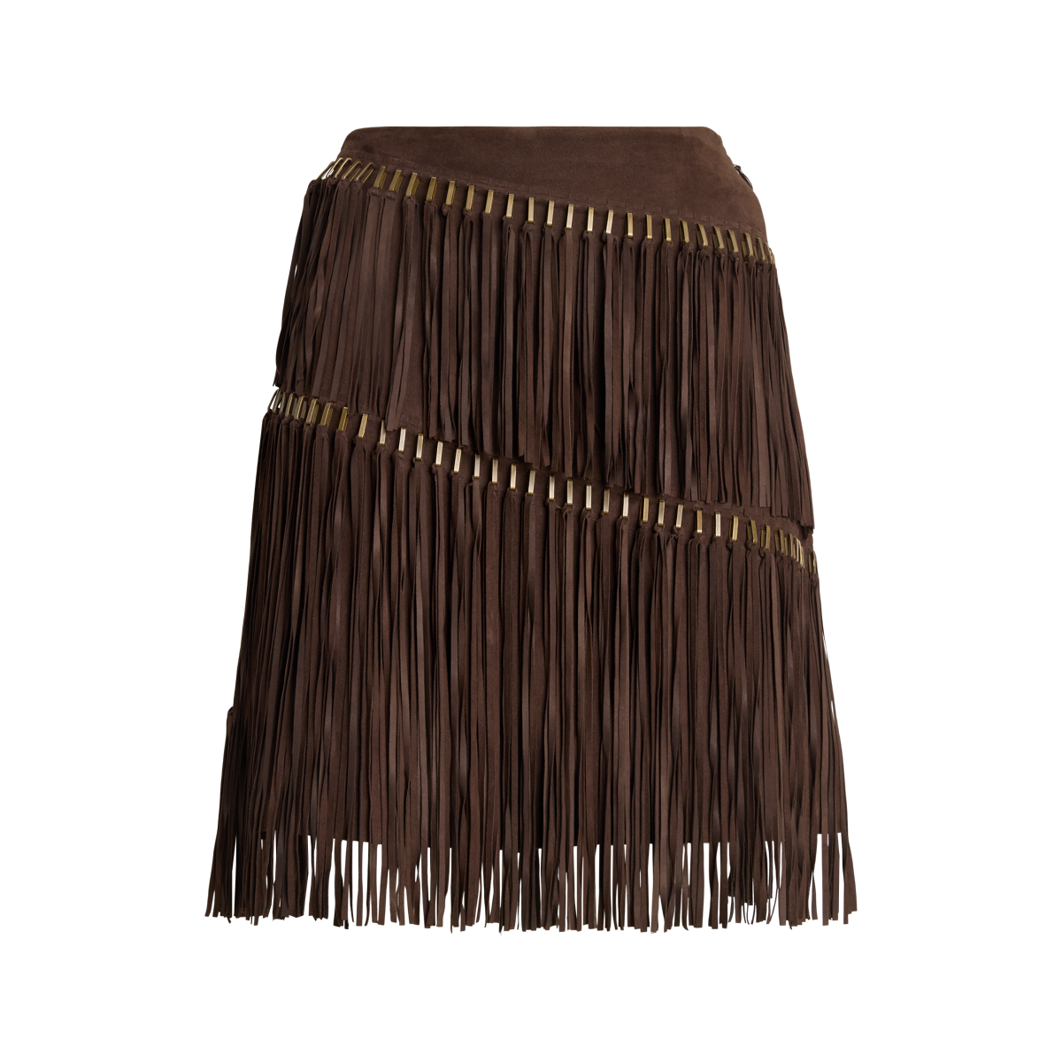 Brielle Fringe-Trim Lamb-Suede Skirt