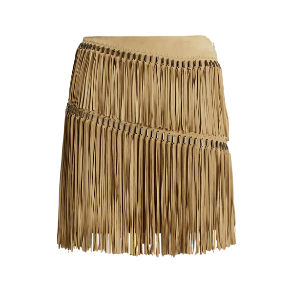Brielle Fringe-Trim Lamb-Suede Skirt Ralph Lauren Collection 1