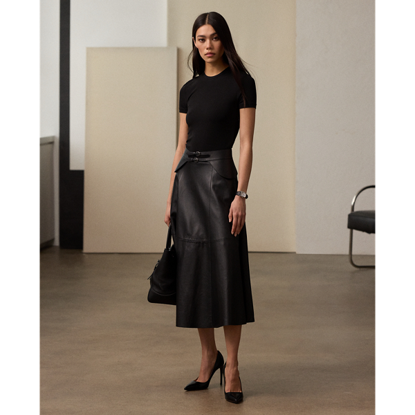 Black Sydney Jersey & Lambskin Day Dress Ralph Lauren Collection 1