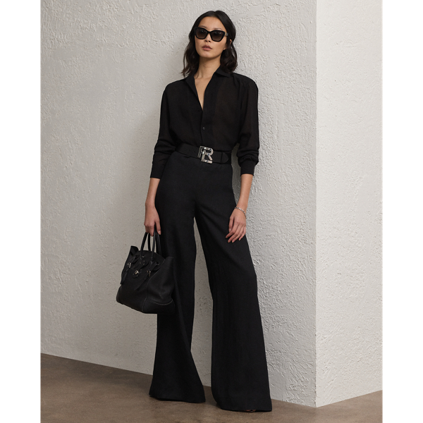 Black Daria Linen Wide-Leg Pant Ralph Lauren Collection 1