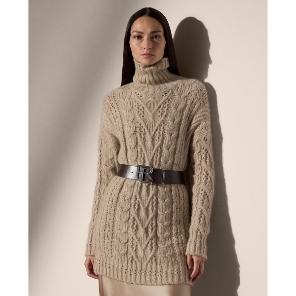 Cable Knit Mouline Cashmere Turtleneck