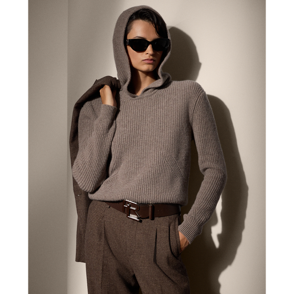 Rib Knit Wool Cashmere Sweater Hoodie