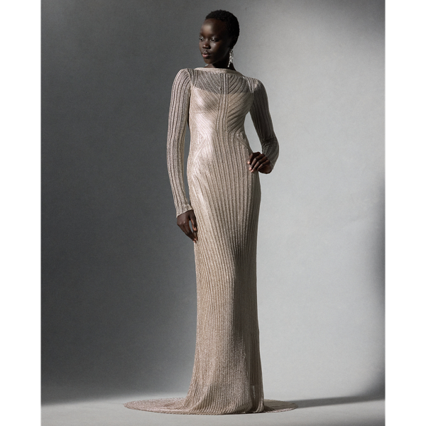 Metallic Sweater Evening Dress