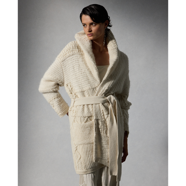 Classic Cream Patchwork Shawl-Collar Cardigan Ralph Lauren Collection 1