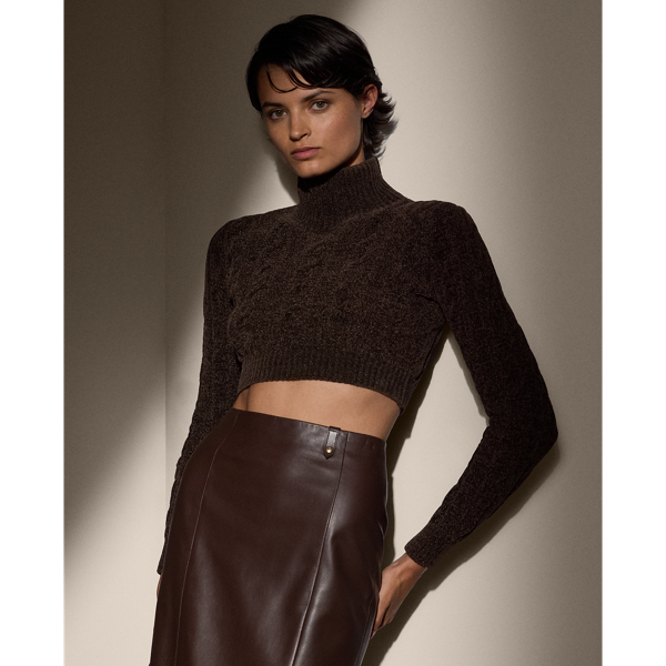 Silk Blend Cropped Turtleneck Sweater