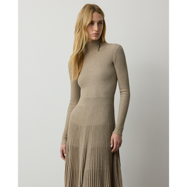 Champagne Gold Turtleneck Sweater Evening Dress Ralph Lauren Collection 4