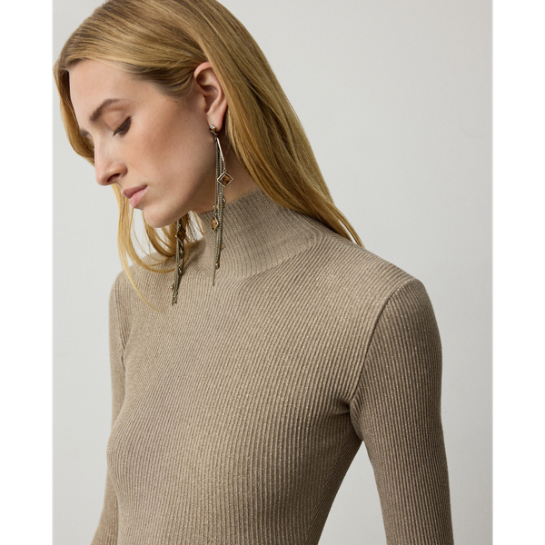 Champagne Gold Turtleneck Sweater Evening Dress Ralph Lauren Collection 6