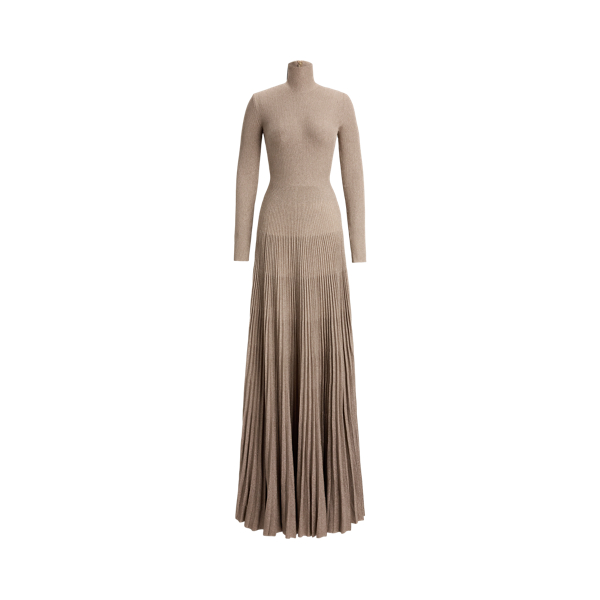 Champagne Gold Turtleneck Sweater Evening Dress Ralph Lauren Collection 2