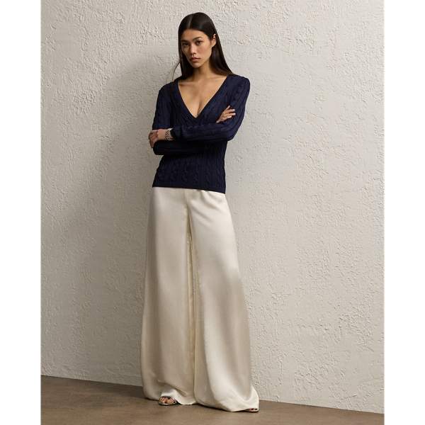 Lux Cream Daria Washed Satin Wide-Leg Pant Ralph Lauren Collection 1