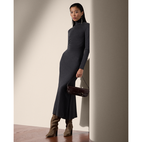 Mélange Wool Jersey Turtleneck Day Dress