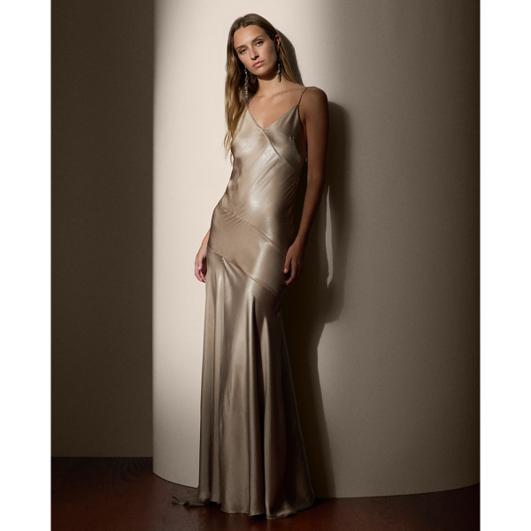 Mineral Cay Satin Sleeveless Evening Dress Ralph Lauren Collection 1