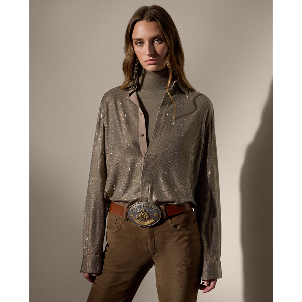 Taupe Adrien Relaxed Fit Embellished Shirt Ralph Lauren Collection 1