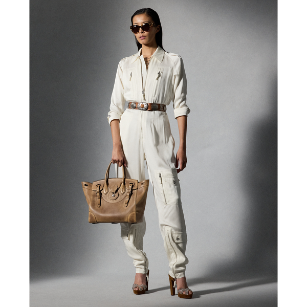 Off White Eve Crepe-Back-Satin Jumpsuit Ralph Lauren Collection 1