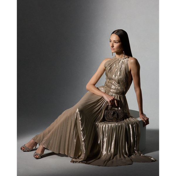 Abigail Pleated Metallic Cocktail Dress for Women Ralph Lauren UK