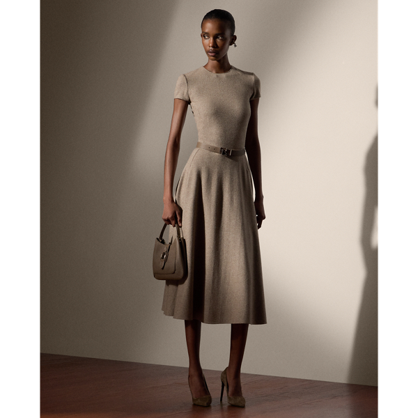 Taupe Melange/Beige Margaret Herringbone Jersey Day Dress Ralph Lauren Collection 1