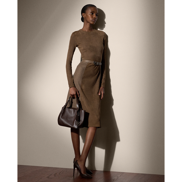 Taupe Carlita Lamb-Suede & Flannel Day Dress Ralph Lauren Collection 1