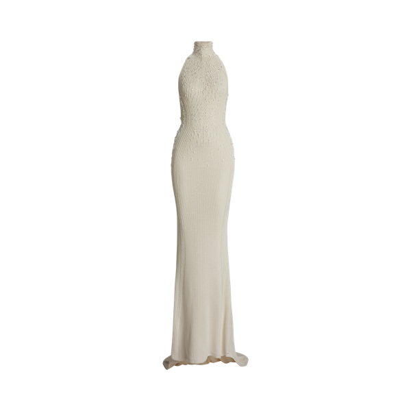 Embellished Sweater Halter Evening Dress