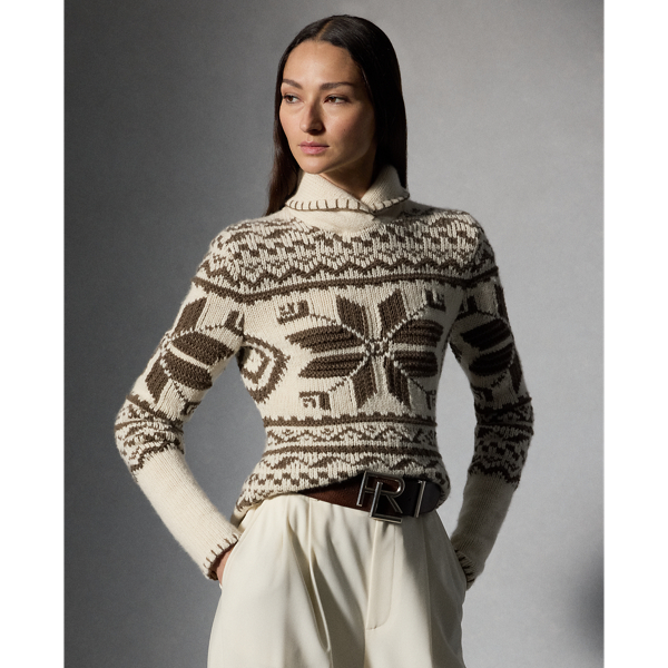 Classic Cream/Taupe Hand-Knit Cashmere Shawl-Collar Sweater Ralph Lauren Collection 1