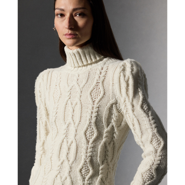 Sequined Wool-Blend Aran-Knit Turtleneck