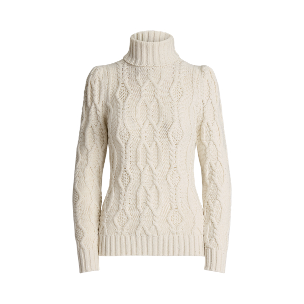 Sequined Wool Blend Aran Knit Turtleneck
