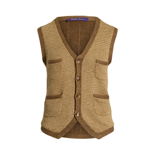 Linen-silk Tweed Knitted Waistcoat For Women 