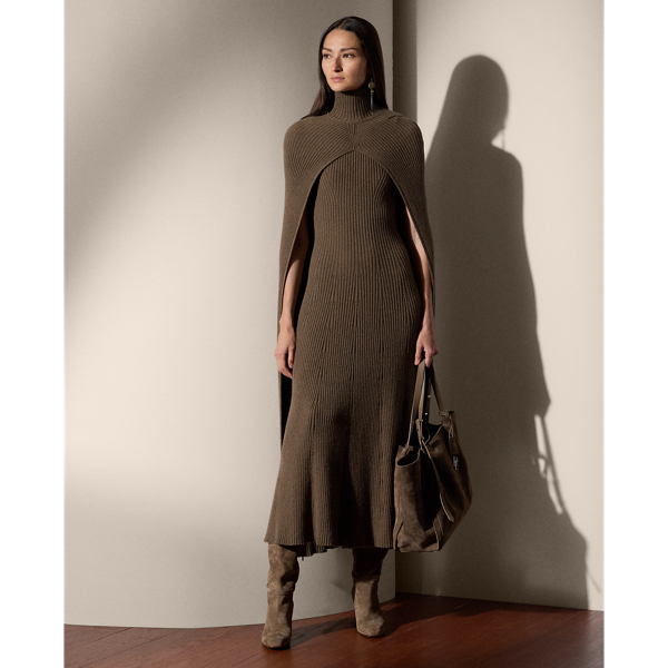 Taupe Melange Cashmere Turtleneck Sweater Cape Ralph Lauren Collection 1