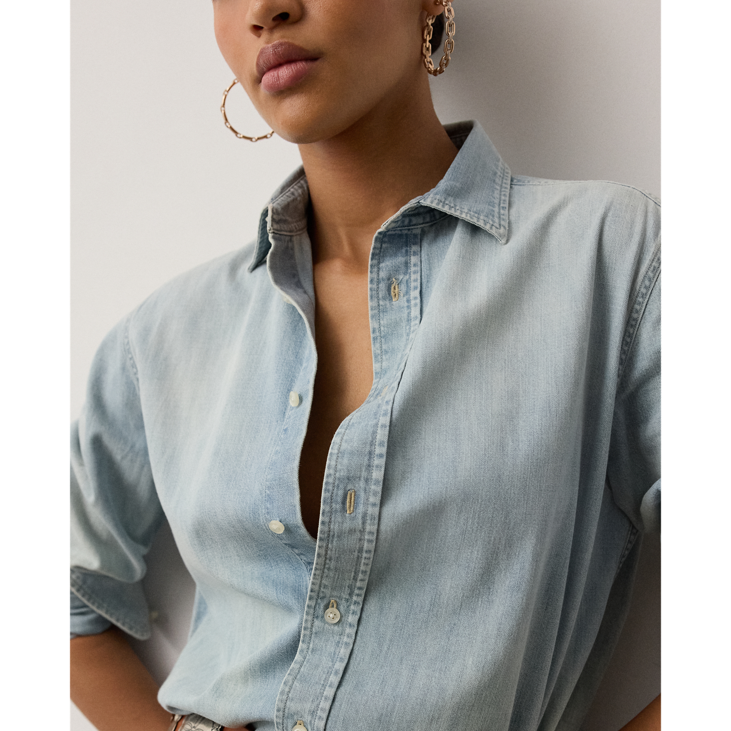 Женская рубашка Ralph Lauren Adrien Relaxed Fit Cotton Denim, цвет: Варёный — фото 3