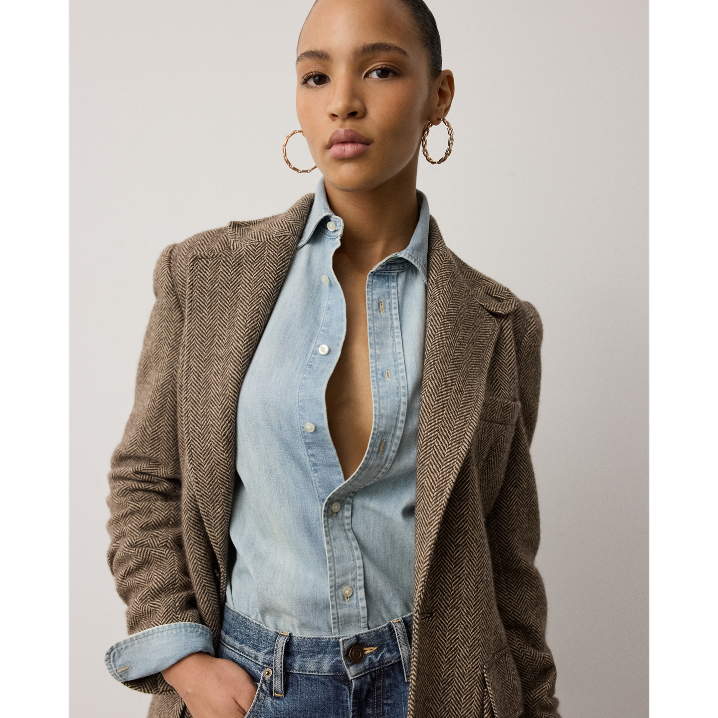 Женская рубашка Ralph Lauren Adrien Relaxed Fit Cotton Denim, цвет: Варёный — фото 4