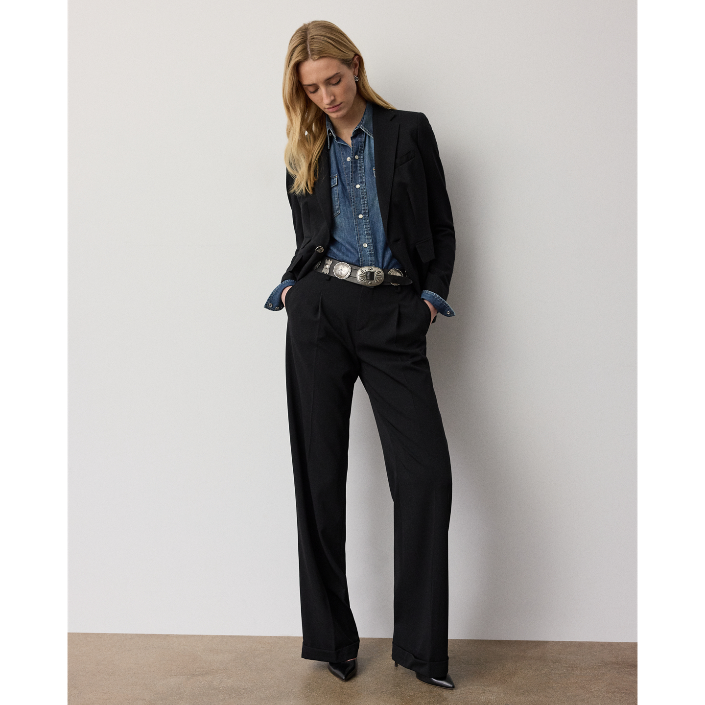 Женская рубашка Ralph Lauren Payson Cotton Denim Western, цвет: Синий варёный — фото 1