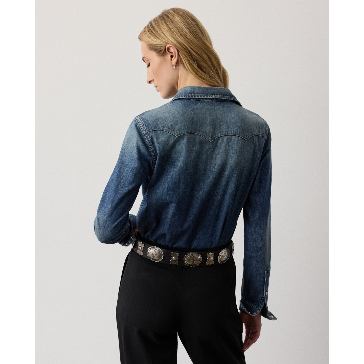 Женская рубашка Ralph Lauren Payson Cotton Denim Western, цвет: Синий варёный — фото 2