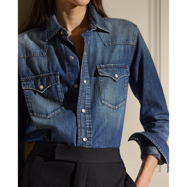 Ralph Lauren ラルフローレン ウエスタンデニムシャツ ウォッシュ加工 Payson コットン デニム ウエスタン シャツ | ラルフ ローレン