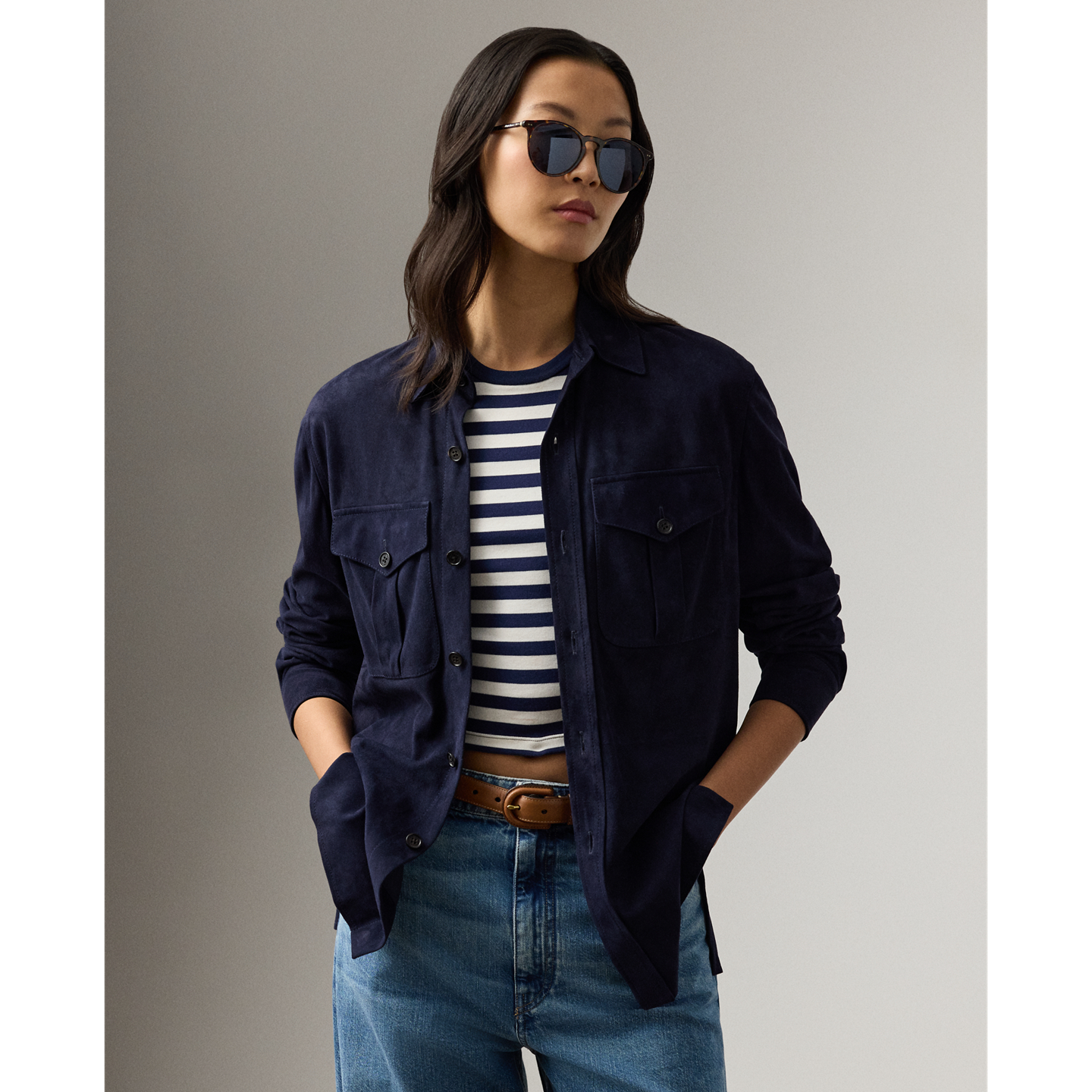 Женская рубашка Ralph Lauren Landry из замши ягнёнка, цвет: Тёмно-синий — фото 4