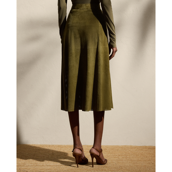Kensley Perforated Lamb-Suede Skirt
