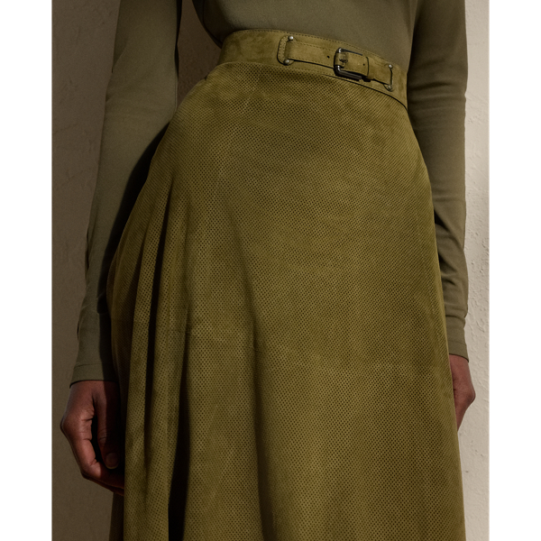 Moss Kensley Perforated Lamb-Suede Skirt Ralph Lauren Collection 6