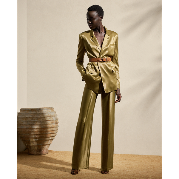 Dusty Sage Hose Dean aus Metallic-Satin Ralph Lauren Collection 1
