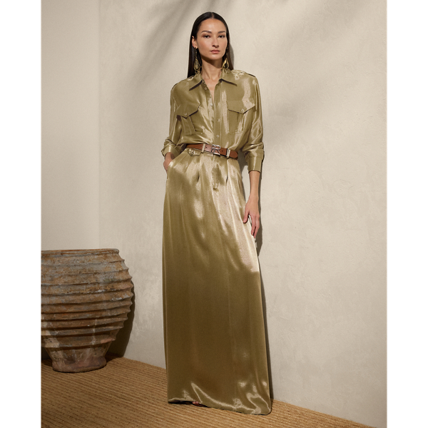 Dusty Sage Demetrius Metallic Satin Maxiskirt Ralph Lauren Collection 1