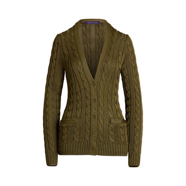 Cable-Knit Silk V-Neck Sweater