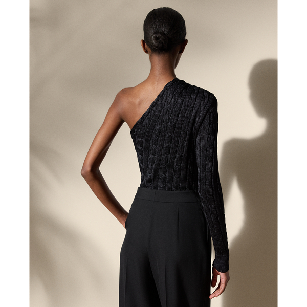 One-Shoulder-Pullover mit Zopfmuster Ralph Lauren Collection in Schwarz 5