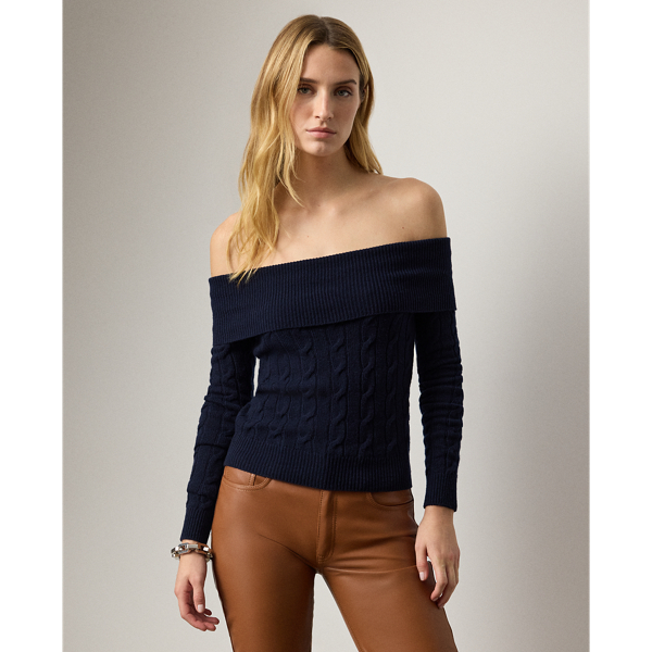 Icon Navy Cashmere-Blend Off-the-Shoulder Jumper Ralph Lauren Collection 1
