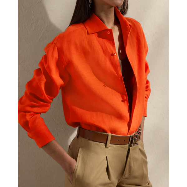 Bright Orange Capri Relaxed Fit Linen Shirt Ralph Lauren Collection 6