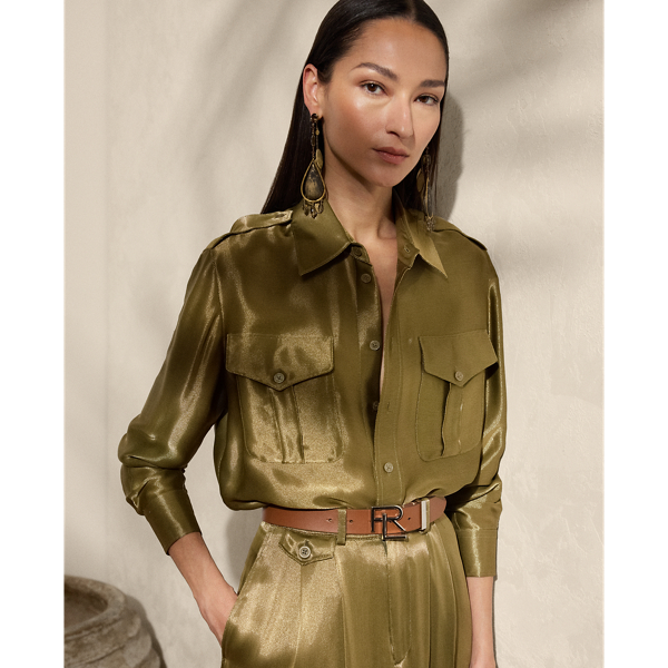 Dusty Sage Hemd Natalie aus Metallic-Satin Ralph Lauren Collection 1