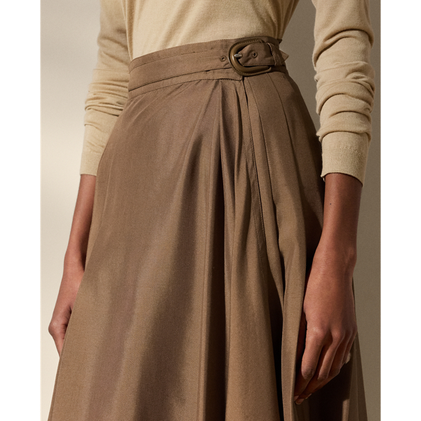 Vivianne geplooide zijden shantung rok Ralph Lauren Collection in Cacao 6